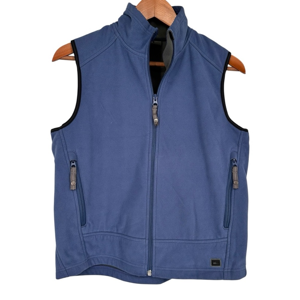 REI Kids Slate Blue Fleece Vest size XL 16/18 Sleeveless Pockets Zip Front